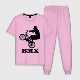 Мужская пижама хлопок с принтом BMX (3) в Кировске, 100% хлопок | брюки и футболка прямого кроя, без карманов, на брюках мягкая резинка на поясе и по низу штанин
 | bmx | бмх | велик | вело | велосипед | велосипедист | велоспорт | райдер | фрирайд | экстремальный спорт | экстрим