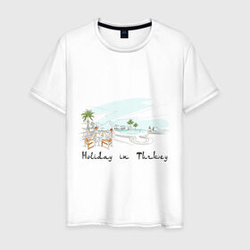 Мужская футболка хлопок с принтом Holidey inTurkey в Кировске, 100% хлопок | прямой крой, круглый вырез горловины, длина до линии бедер, слегка спущенное плечо. | Тематика изображения на принте: turkey | отдых в турции | отпуск в турции | турция
