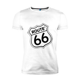 Мужская футболка премиум с принтом Route 66 (3) в Кировске, 92% хлопок, 8% лайкра | приталенный силуэт, круглый вырез ворота, длина до линии бедра, короткий рукав | Тематика изображения на принте: 66 | route 66 | авто | автомобиль | главная дорога сшаroute | машины | тачки