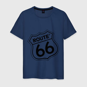 Мужская футболка хлопок с принтом Route 66 (3) в Кировске, 100% хлопок | прямой крой, круглый вырез горловины, длина до линии бедер, слегка спущенное плечо. | 66 | route 66 | авто | автомобиль | главная дорога сшаroute | машины | тачки