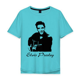 Мужская футболка хлопок Oversize с принтом Elvis Presley (2) в Кировске, 100% хлопок | свободный крой, круглый ворот, “спинка” длиннее передней части | Тематика изображения на принте: гитара