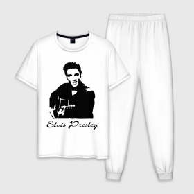 Мужская пижама хлопок с принтом Elvis Presley (2) в Кировске, 100% хлопок | брюки и футболка прямого кроя, без карманов, на брюках мягкая резинка на поясе и по низу штанин
 | Тематика изображения на принте: гитара