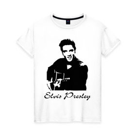 Женская футболка хлопок с принтом Elvis Presley (2) в Кировске, 100% хлопок | прямой крой, круглый вырез горловины, длина до линии бедер, слегка спущенное плечо | гитара