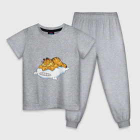 Детская пижама хлопок с принтом Гарфилд в Кировске, 100% хлопок |  брюки и футболка прямого кроя, без карманов, на брюках мягкая резинка на поясе и по низу штанин
 | Тематика изображения на принте: garfield | гарфилд