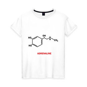 Женская футболка хлопок с принтом Адреналин в Кировске, 100% хлопок | прямой крой, круглый вырез горловины, длина до линии бедер, слегка спущенное плечо | Тематика изображения на принте: adrenaline | адреналин | формула | химическая формула | химия