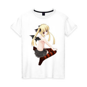 Женская футболка хлопок с принтом Аниме девушка чертёнок в Кировске, 100% хлопок | прямой крой, круглый вырез горловины, длина до линии бедер, слегка спущенное плечо | anime | аниме девушка чертёноканиме | анимэ
