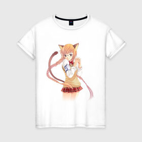 Женская футболка хлопок с принтом Аниме девушка школьница в Кировске, 100% хлопок | прямой крой, круглый вырез горловины, длина до линии бедер, слегка спущенное плечо | anime | девушка | школьница