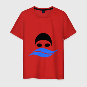 Мужская футболка хлопок с принтом Плавание в Кировске, 100% хлопок | прямой крой, круглый вырез горловины, длина до линии бедер, слегка спущенное плечо. | плавание | плавательная шапка | плавец