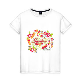 Женская футболка хлопок с принтом Garden style (3) в Кировске, 100% хлопок | прямой крой, круглый вырез горловины, длина до линии бедер, слегка спущенное плечо | 