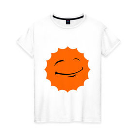 Женская футболка хлопок с принтом Смайл - довольное солнце в Кировске, 100% хлопок | прямой крой, круглый вырез горловины, длина до линии бедер, слегка спущенное плечо | smile | довольное солнце | смайл | солнце | солнышко | улыбка