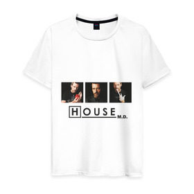 Мужская футболка хлопок с принтом House M.D. в Кировске, 100% хлопок | прямой крой, круглый вырез горловины, длина до линии бедер, слегка спущенное плечо. | everybody lies | haus | house | все лгут | доктор | хауз | хаус | хью лори