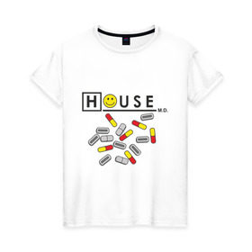 Женская футболка хлопок с принтом House m.d. (2) в Кировске, 100% хлопок | прямой крой, круглый вырез горловины, длина до линии бедер, слегка спущенное плечо | everybody lies | haus | house | все лгут | доктор | хауз | хаус | хью лори