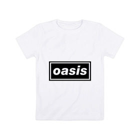 Детская футболка хлопок с принтом Oasis логотип в Кировске, 100% хлопок | круглый вырез горловины, полуприлегающий силуэт, длина до линии бедер | metal | oasis | лого | лого oasis | метал | символика oasis | эмблема  oasis