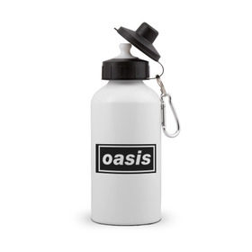 Бутылка спортивная с принтом Oasis логотип в Кировске, металл | емкость — 500 мл, в комплекте две пластиковые крышки и карабин для крепления | metal | oasis | лого | лого oasis | метал | символика oasis | эмблема  oasis