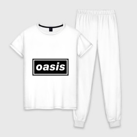 Женская пижама хлопок с принтом Oasis логотип в Кировске, 100% хлопок | брюки и футболка прямого кроя, без карманов, на брюках мягкая резинка на поясе и по низу штанин | metal | oasis | лого | лого oasis | метал | символика oasis | эмблема  oasis