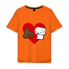 Мужская футболка хлопок Oversize с принтом Какашка и бумага в Кировске, 100% хлопок | свободный крой, круглый ворот, “спинка” длиннее передней части | love. сердце | бумага | вместе навсегда | любовь | туалетная бумага