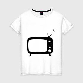 Женская футболка хлопок с принтом Телевизор в Кировске, 100% хлопок | прямой крой, круглый вырез горловины, длина до линии бедер, слегка спущенное плечо | зомбоящик | тв | телевидение | телевизор | телик | ящик