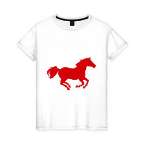 Женская футболка хлопок с принтом Лошадь (3) в Кировске, 100% хлопок | прямой крой, круглый вырез горловины, длина до линии бедер, слегка спущенное плечо | животные | конь | лошадь | скакун