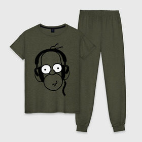 Женская пижама хлопок с принтом Гомер и музыка в Кировске, 100% хлопок | брюки и футболка прямого кроя, без карманов, на брюках мягкая резинка на поясе и по низу штанин | гомер