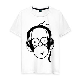 Мужская футболка хлопок с принтом Гомер и музыка в Кировске, 100% хлопок | прямой крой, круглый вырез горловины, длина до линии бедер, слегка спущенное плечо. | гомер