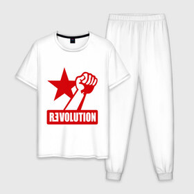 Мужская пижама хлопок с принтом Revolution (2) в Кировске, 100% хлопок | брюки и футболка прямого кроя, без карманов, на брюках мягкая резинка на поясе и по низу штанин
 | revolution | звезда | красная звезда | кулак | революция | рука