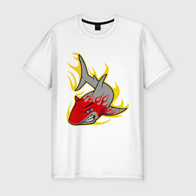 Мужская футболка премиум с принтом Свирепая акула в Кировске, 92% хлопок, 8% лайкра | приталенный силуэт, круглый вырез ворота, длина до линии бедра, короткий рукав | огонь | свирепая акула | хищник