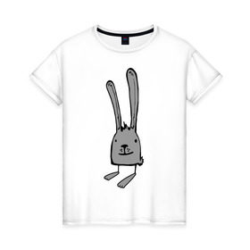 Женская футболка хлопок с принтом Ушастый заяц в Кировске, 100% хлопок | прямой крой, круглый вырез горловины, длина до линии бедер, слегка спущенное плечо | животные | зайка | зайчик | заяц | кролик | ушастный заяц | уши