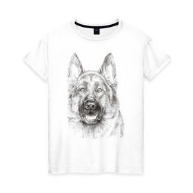 Женская футболка хлопок с принтом Собака Овчарка в Кировске, 100% хлопок | прямой крой, круглый вырез горловины, длина до линии бедер, слегка спущенное плечо | dog | животные | овчарка | пес | песик | собака
