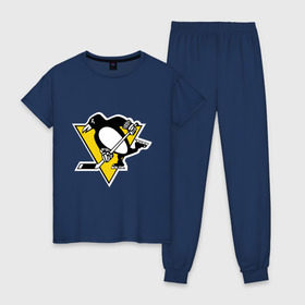 Женская пижама хлопок с принтом Pittsburgh Penguins Malkin 71 в Кировске, 100% хлопок | брюки и футболка прямого кроя, без карманов, на брюках мягкая резинка на поясе и по низу штанин | malkin | nhl | pittsburgh penguins | малкин | нхл | питсбург | хоккейный клуб