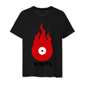 Мужская футболка хлопок с принтом Vinyl в Кировске, 100% хлопок | прямой крой, круглый вырез горловины, длина до линии бедер, слегка спущенное плечо. | tiesto | vinyl | винил | огонь | пластинка