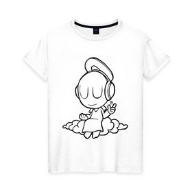 Женская футболка хлопок с принтом Ангел в наушниках в Кировске, 100% хлопок | прямой крой, круглый вырез горловины, длина до линии бедер, слегка спущенное плечо | club | dj | ангел | диджей | клуб | наушники