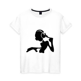 Женская футболка хлопок с принтом Девочка DJ (2) в Кировске, 100% хлопок | прямой крой, круглый вырез горловины, длина до линии бедер, слегка спущенное плечо | deejay | dj | девочка | диджей | силуэт