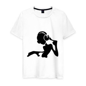Мужская футболка хлопок с принтом Девочка DJ (2) в Кировске, 100% хлопок | прямой крой, круглый вырез горловины, длина до линии бедер, слегка спущенное плечо. | deejay | dj | девочка | диджей | силуэт