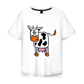 Мужская футболка хлопок Oversize с принтом Корова - буренка в Кировске, 100% хлопок | свободный крой, круглый ворот, “спинка” длиннее передней части | cow | буренка | животные | корова | крс | скот