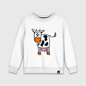 Детский свитшот хлопок с принтом Корова - буренка в Кировске, 100% хлопок | круглый вырез горловины, эластичные манжеты, пояс и воротник | Тематика изображения на принте: cow | буренка | животные | корова | крс | скот