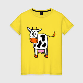Женская футболка хлопок с принтом Корова - буренка в Кировске, 100% хлопок | прямой крой, круглый вырез горловины, длина до линии бедер, слегка спущенное плечо | cow | буренка | животные | корова | крс | скот