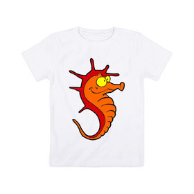 Детская футболка хлопок с принтом Морской конь в Кировске, 100% хлопок | круглый вырез горловины, полуприлегающий силуэт, длина до линии бедер | морские животные | морской конек | морской конь | подводный мир
