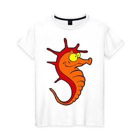 Женская футболка хлопок с принтом Морской конь в Кировске, 100% хлопок | прямой крой, круглый вырез горловины, длина до линии бедер, слегка спущенное плечо | морские животные | морской конек | морской конь | подводный мир