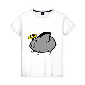 Женская футболка хлопок с принтом Мышь - ангел в Кировске, 100% хлопок | прямой крой, круглый вырез горловины, длина до линии бедер, слегка спущенное плечо | ангел | животные | мышка | мышонок | мышь | нимб