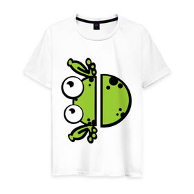 Мужская футболка хлопок с принтом Смешная лягушка в Кировске, 100% хлопок | прямой крой, круглый вырез горловины, длина до линии бедер, слегка спущенное плечо. | жвотные | лягушка | смешная лягушка