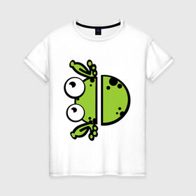 Женская футболка хлопок с принтом Смешная лягушка в Кировске, 100% хлопок | прямой крой, круглый вырез горловины, длина до линии бедер, слегка спущенное плечо | жвотные | лягушка | смешная лягушка