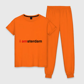 Женская пижама хлопок с принтом I amsterdam в Кировске, 100% хлопок | брюки и футболка прямого кроя, без карманов, на брюках мягкая резинка на поясе и по низу штанин | amsterdam | амстердам | я амстердам