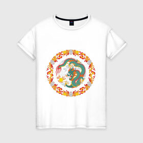 Женская футболка хлопок с принтом China dragon в Кировске, 100% хлопок | прямой крой, круглый вырез горловины, длина до линии бедер, слегка спущенное плечо | china dragon | tribal | дракон | китайский дракон | трайбл | узор