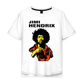 Мужская футболка хлопок Oversize с принтом Jimi Hendrix in a red t-shirt в Кировске, 100% хлопок | свободный крой, круглый ворот, “спинка” длиннее передней части | jimi hendrix in a red | rock | джими хендрикс | рок