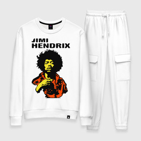 Женский костюм хлопок с принтом Jimi Hendrix in a red t-shirt в Кировске, 100% хлопок | на свитшоте круглая горловина, мягкая резинка по низу. Брюки заужены к низу, на них два вида карманов: два 