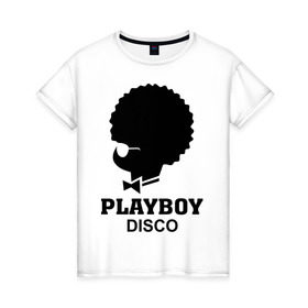 Женская футболка хлопок с принтом Playboy disco в Кировске, 100% хлопок | прямой крой, круглый вырез горловины, длина до линии бедер, слегка спущенное плечо | disco | play boy | playboy | диско | зайчик | плей бой | плейбой