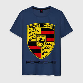 Мужская футболка хлопок с принтом Porsche (2) в Кировске, 100% хлопок | прямой крой, круглый вырез горловины, длина до линии бедер, слегка спущенное плечо. | porsche | авто2012 | логотип порше | порш | порше | поршель | символ порше