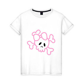 Женская футболка хлопок с принтом Эмо (9) в Кировске, 100% хлопок | прямой крой, круглый вырез горловины, длина до линии бедер, слегка спущенное плечо | emo | розовый череп | эмо | эмо череп