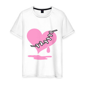 Мужская футболка хлопок с принтом Сердце Emo в Кировске, 100% хлопок | прямой крой, круглый вырез горловины, длина до линии бедер, слегка спущенное плечо. | emo | зашитое сердце | розовое сердце | сердце | сердце эмо | субкультуры | эмо