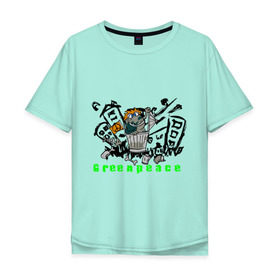 Мужская футболка хлопок Oversize с принтом Greenpeace (2) в Кировске, 100% хлопок | свободный крой, круглый ворот, “спинка” длиннее передней части | greenpeace | город | гринпис | загрязнение планеты | зеленый мир | мусор | планета замля